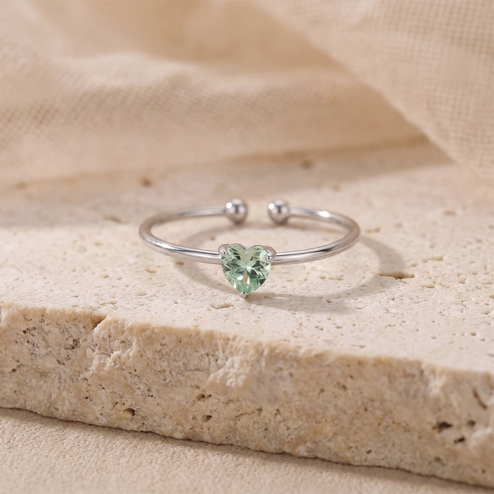 HilalHaven Sweet Heart Multi‑Color Birthstone Adjustable Ring - Silver - August - image 21