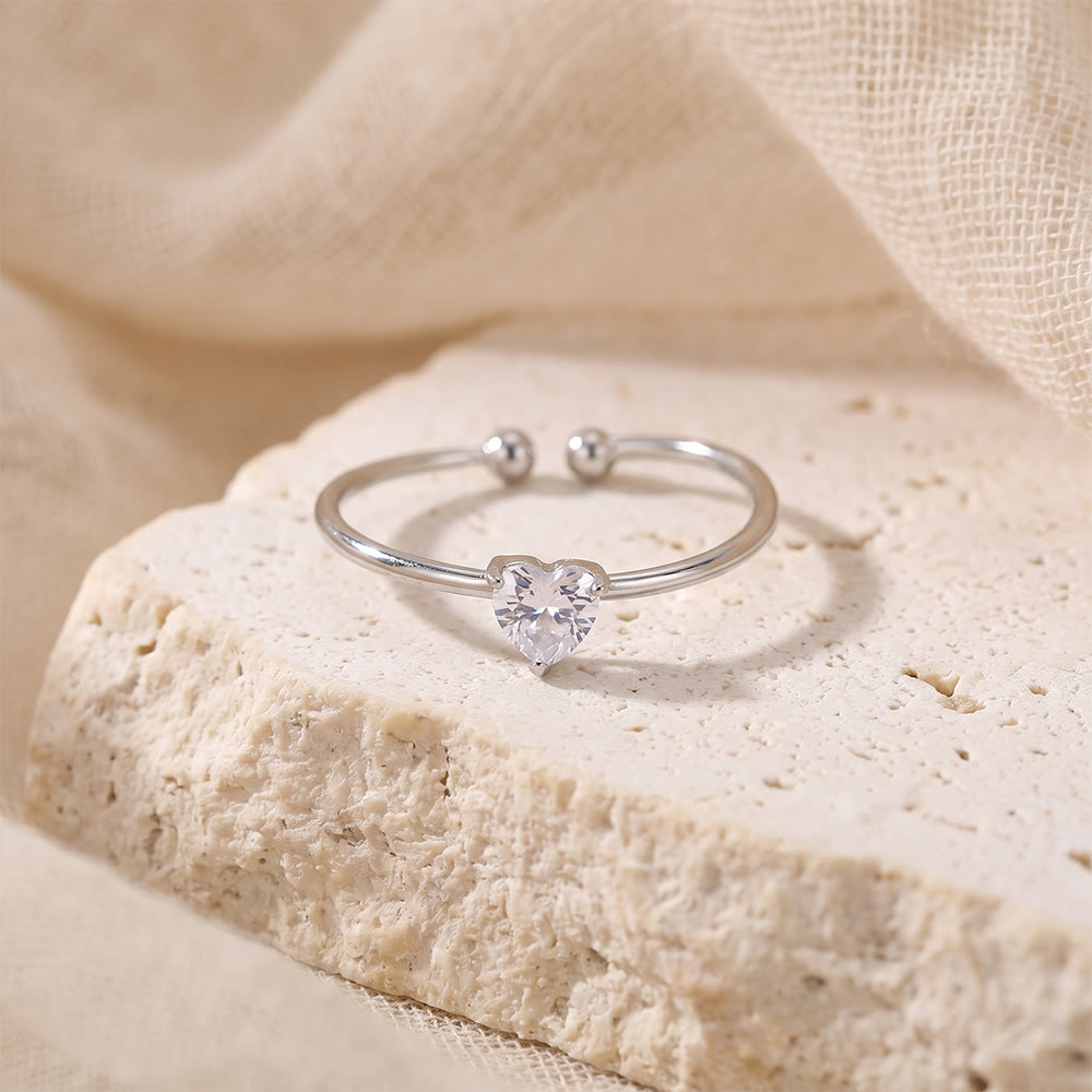 HilalHaven Sweet Heart Multi‑Color Birthstone Adjustable Ring - Silver - April - image 13