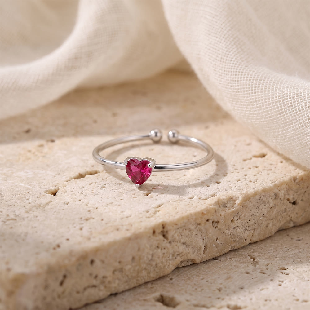 HilalHaven Sweet Heart Multi‑Color Birthstone Adjustable Ring - Silver - July - image 19