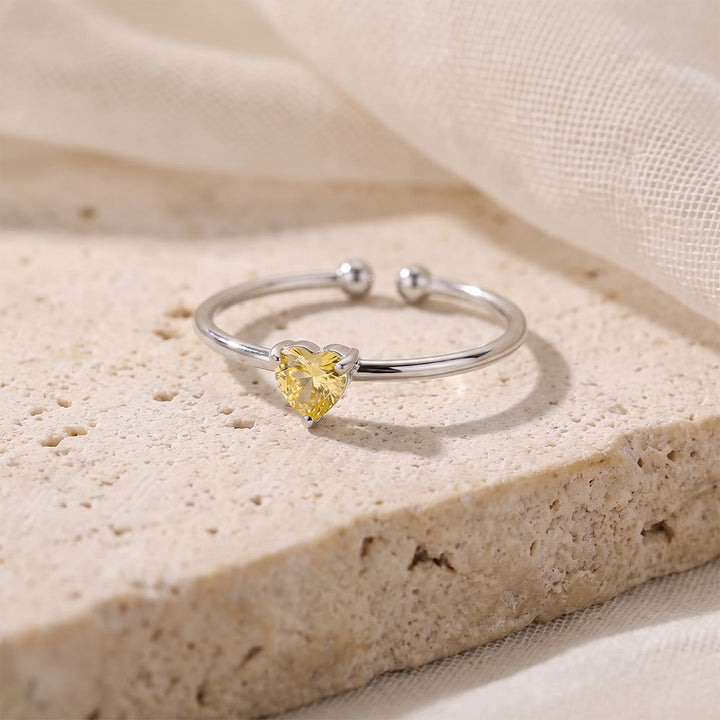 HilalHaven Sweet Heart Multi‑Color Birthstone Adjustable Ring - Silver - November - image 27
