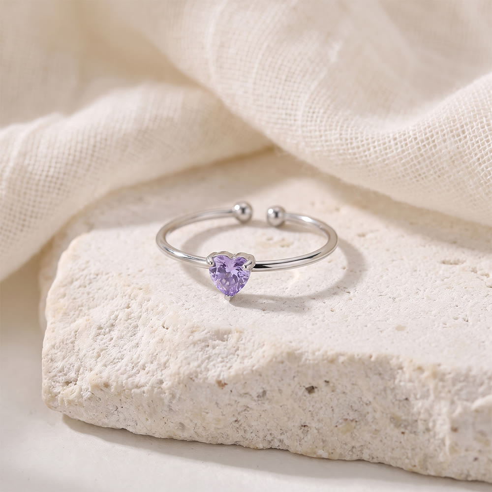 HilalHaven Sweet Heart Multi‑Color Birthstone Adjustable Ring - Silver - June - image 17