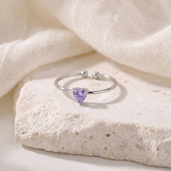 HilalHaven Sweet Heart Multi‑Color Birthstone Adjustable Ring - Silver - June - image 17