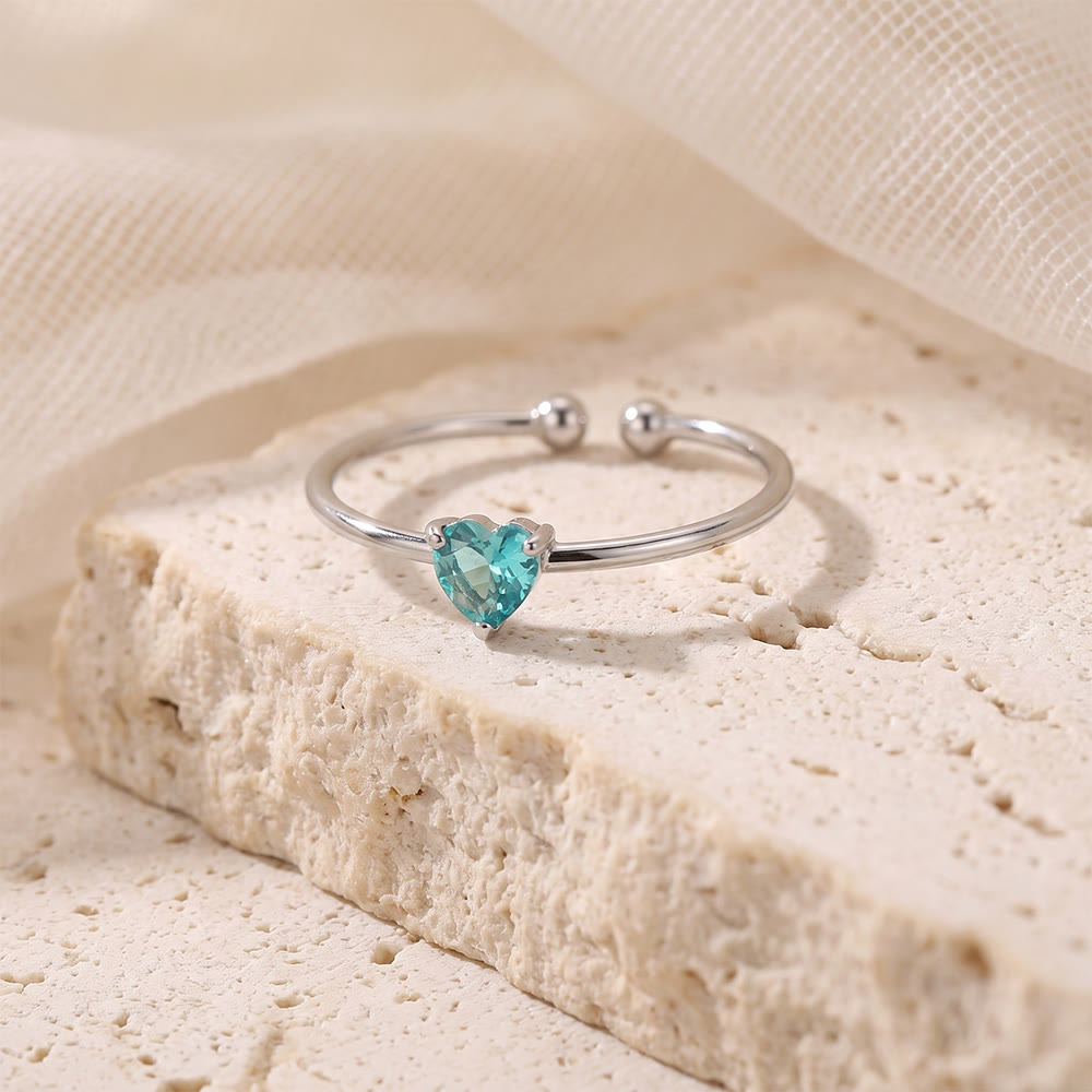 HilalHaven Sweet Heart Multi‑Color Birthstone Adjustable Ring - Silver - December - image 29