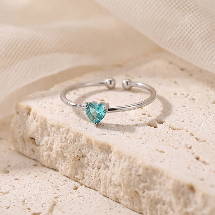 HilalHaven Sweet Heart Multi‑Color Birthstone Adjustable Ring - Silver - December - image 29