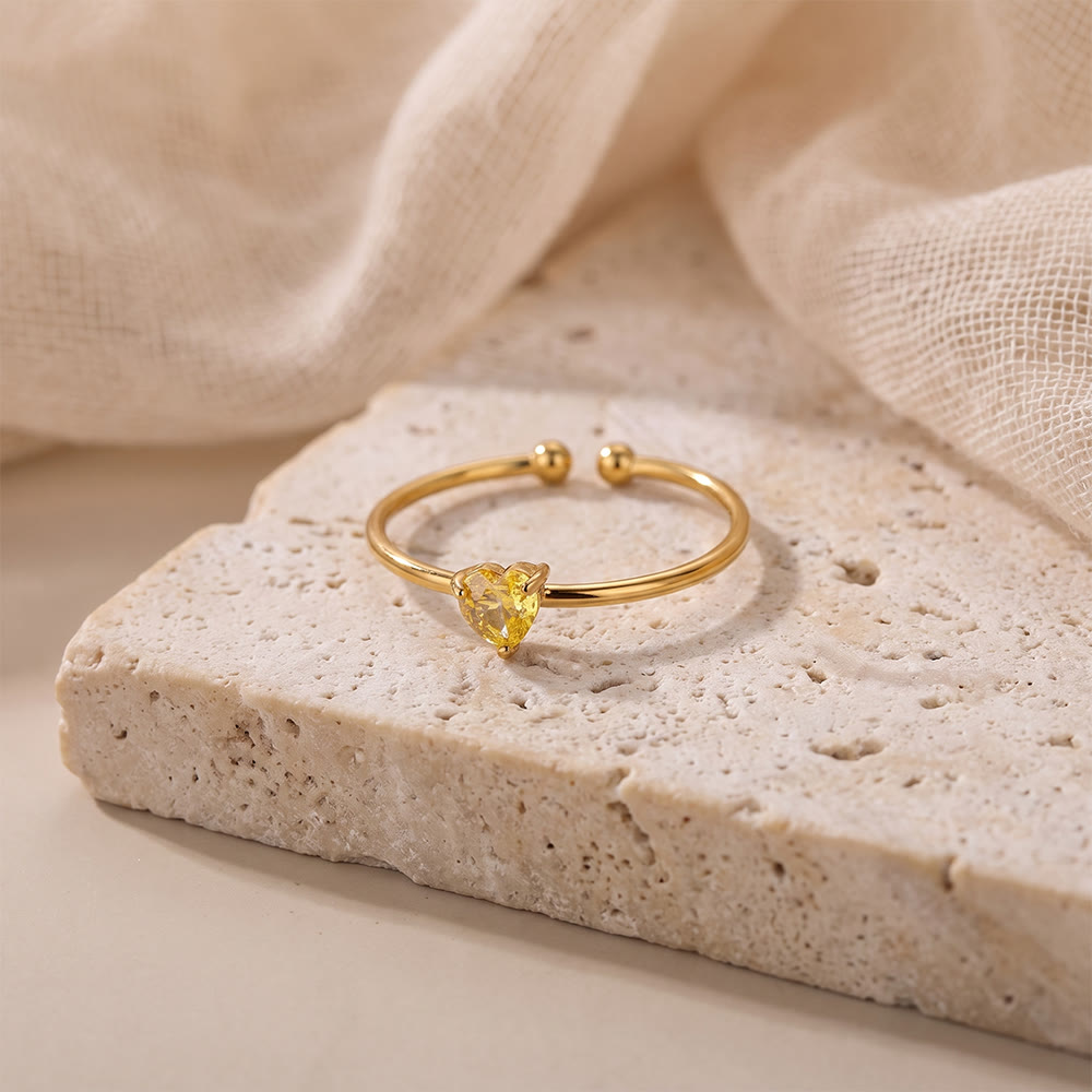 HilalHaven Sweet Heart Multi‑Color Birthstone Adjustable Ring - Golden - November - image 26