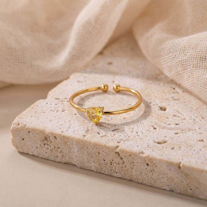 HilalHaven Sweet Heart Multi‑Color Birthstone Adjustable Ring - Golden - November - image 26