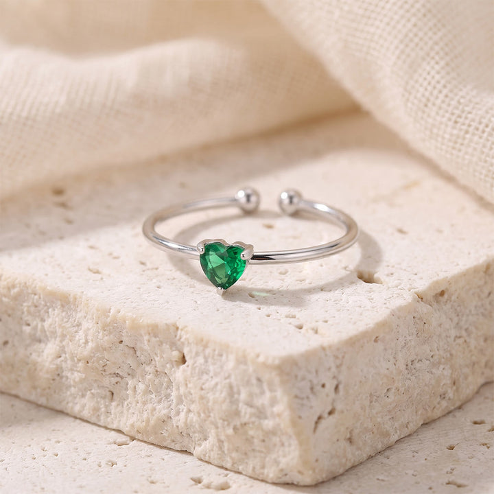 HilalHaven Sweet Heart Multi‑Color Birthstone Adjustable Ring - Silver - May - image 15