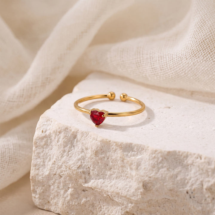 HilalHaven Sweet Heart Multi‑Color Birthstone Adjustable Ring - Golden - July - image 18