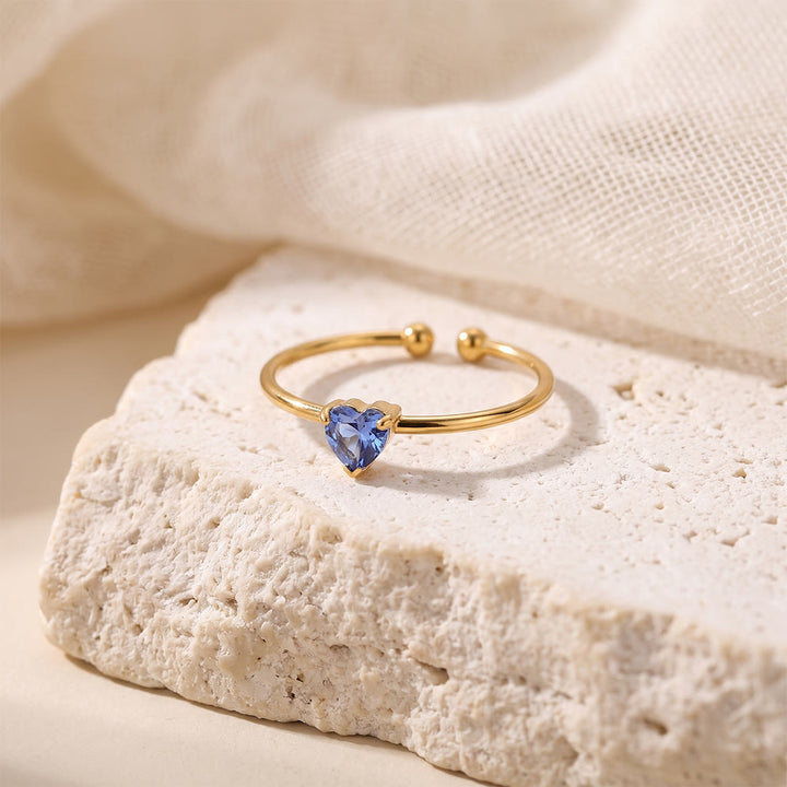 HilalHaven Sweet Heart Multi‑Color Birthstone Adjustable Ring - Golden - September - image 22