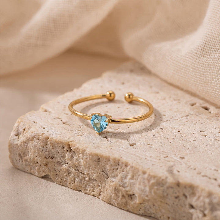 HilalHaven Sweet Heart Multi‑Color Birthstone Adjustable Ring - Golden - March - image 10