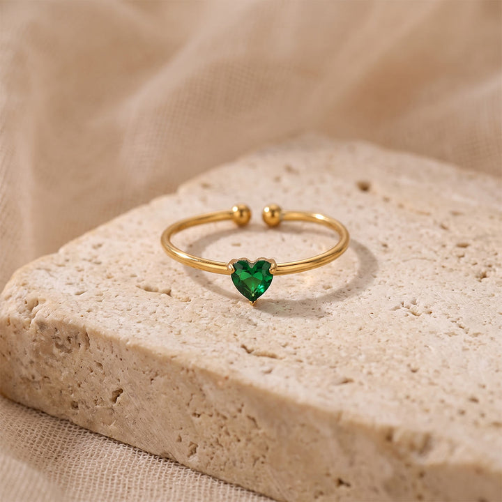 HilalHaven Sweet Heart Multi‑Color Birthstone Adjustable Ring - Golden - May - image 14