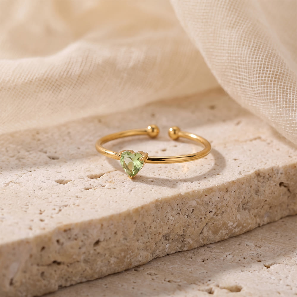 HilalHaven Sweet Heart Multi‑Color Birthstone Adjustable Ring - Golden - August - image 20
