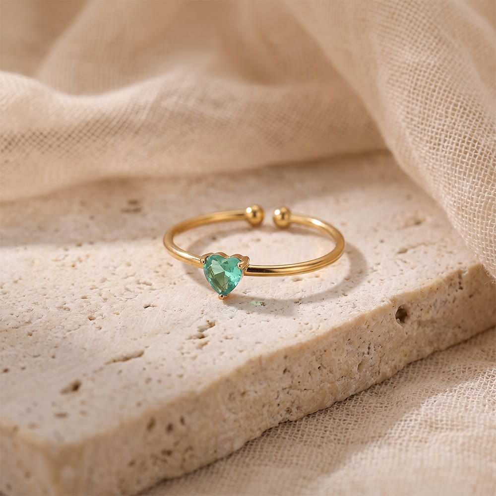 HilalHaven Sweet Heart Multi‑Color Birthstone Adjustable Ring - Golden - December - image 28