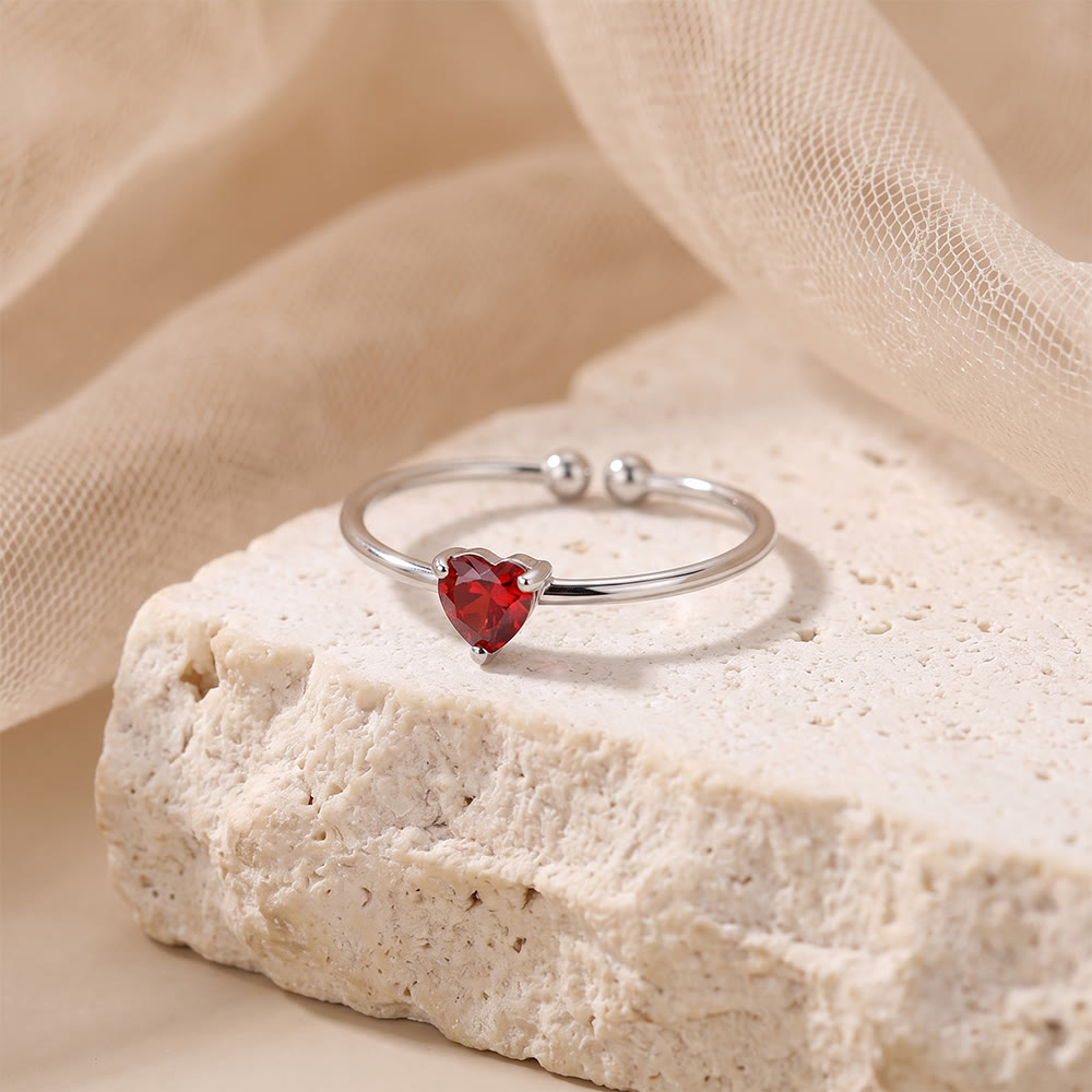 HilalHaven Sweet Heart Multi‑Color Birthstone Adjustable Ring - Silver - January - image 7