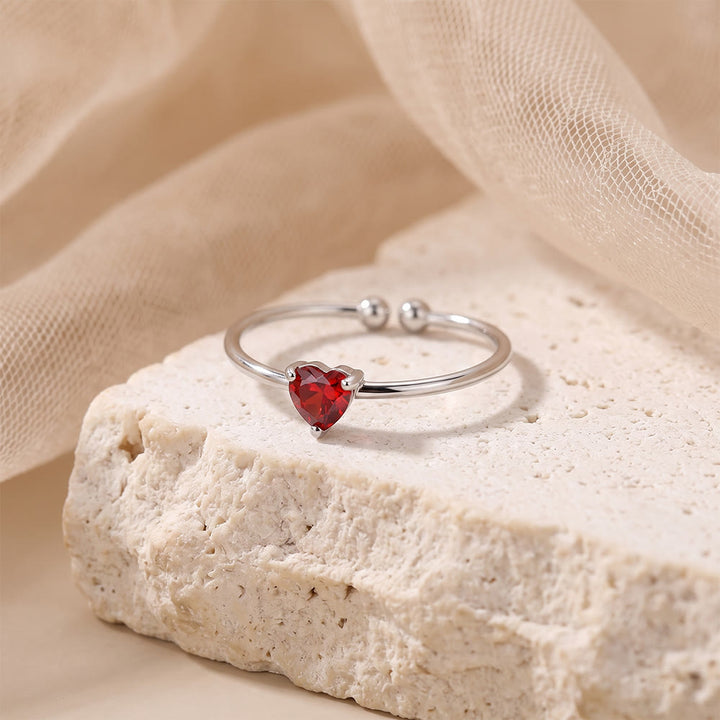 HilalHaven Sweet Heart Multi‑Color Birthstone Adjustable Ring - Silver - January - image 7