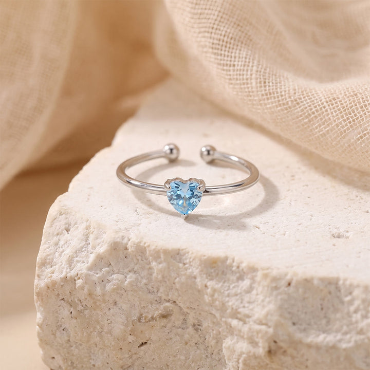 HilalHaven Sweet Heart Multi‑Color Birthstone Adjustable Ring - Silver - March - image 11