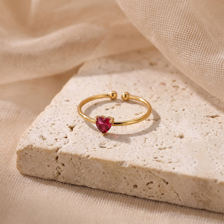 HilalHaven Sweet Heart Multi‑Color Birthstone Adjustable Ring - Golden - October - image 24