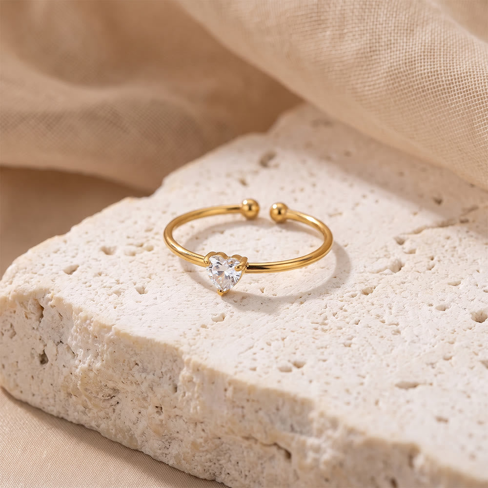 HilalHaven Sweet Heart Multi‑Color Birthstone Adjustable Ring - Golden - April - image 12