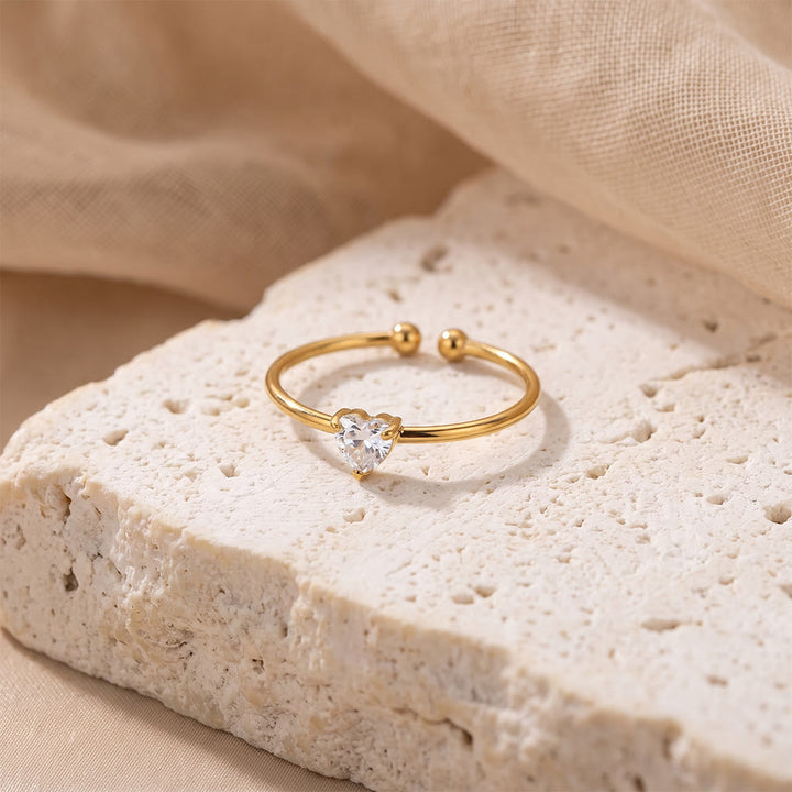 HilalHaven Sweet Heart Multi‑Color Birthstone Adjustable Ring - Golden - April - image 12