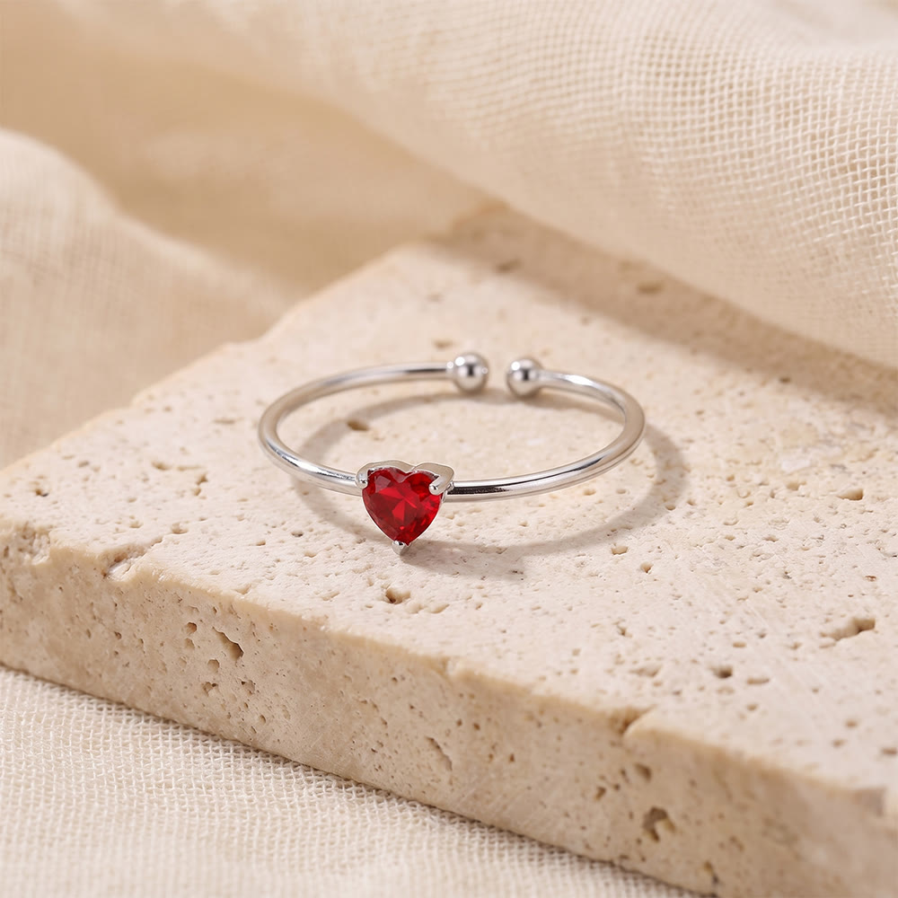 HilalHaven Sweet Heart Multi‑Color Birthstone Adjustable Ring - Silver - October - image 25