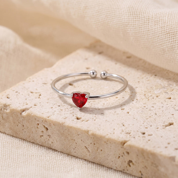 HilalHaven Sweet Heart Multi‑Color Birthstone Adjustable Ring - Silver - October - image 25
