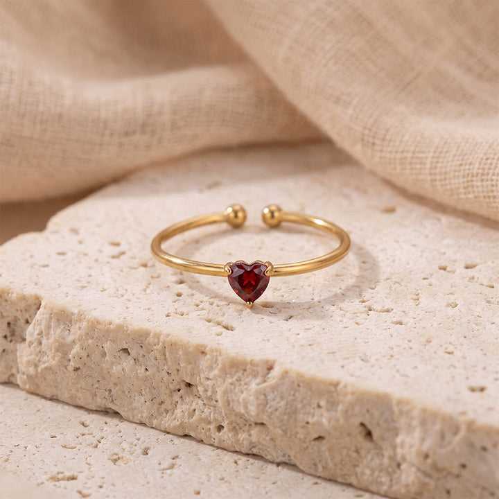 HilalHaven Sweet Heart Multi‑Color Birthstone Adjustable Ring - Golden - January - image 6