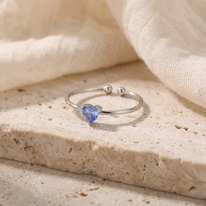HilalHaven Sweet Heart Multi‑Color Birthstone Adjustable Ring - Silver - September - image 23