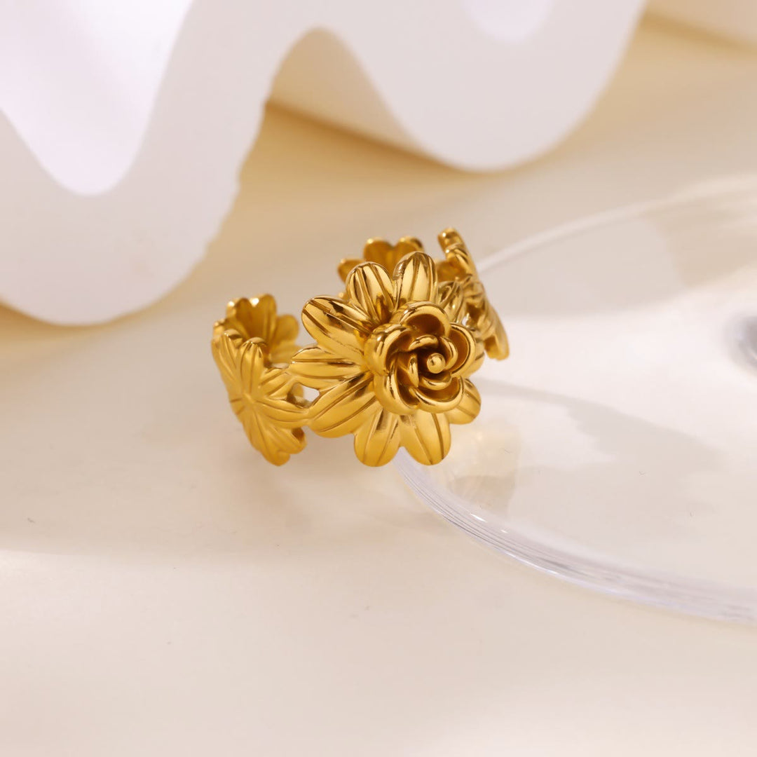 HilalHaven Matte Petal Carved Floral Adjustable Ring - image 1