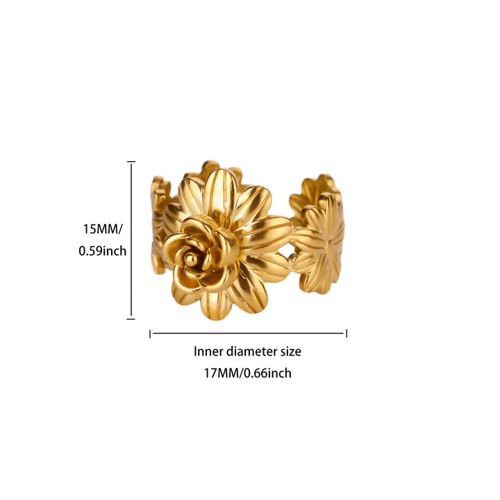 HilalHaven Matte Petal Carved Floral Adjustable Ring - image 11