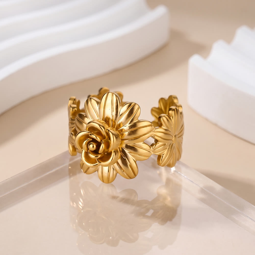 HilalHaven Matte Petal Carved Floral Adjustable Ring - image 4