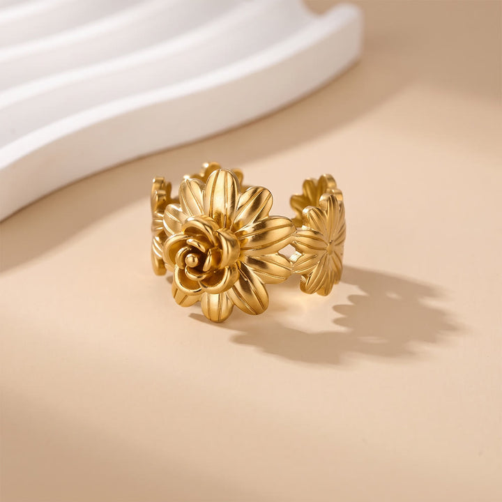 HilalHaven Matte Petal Carved Floral Adjustable Ring - image 2