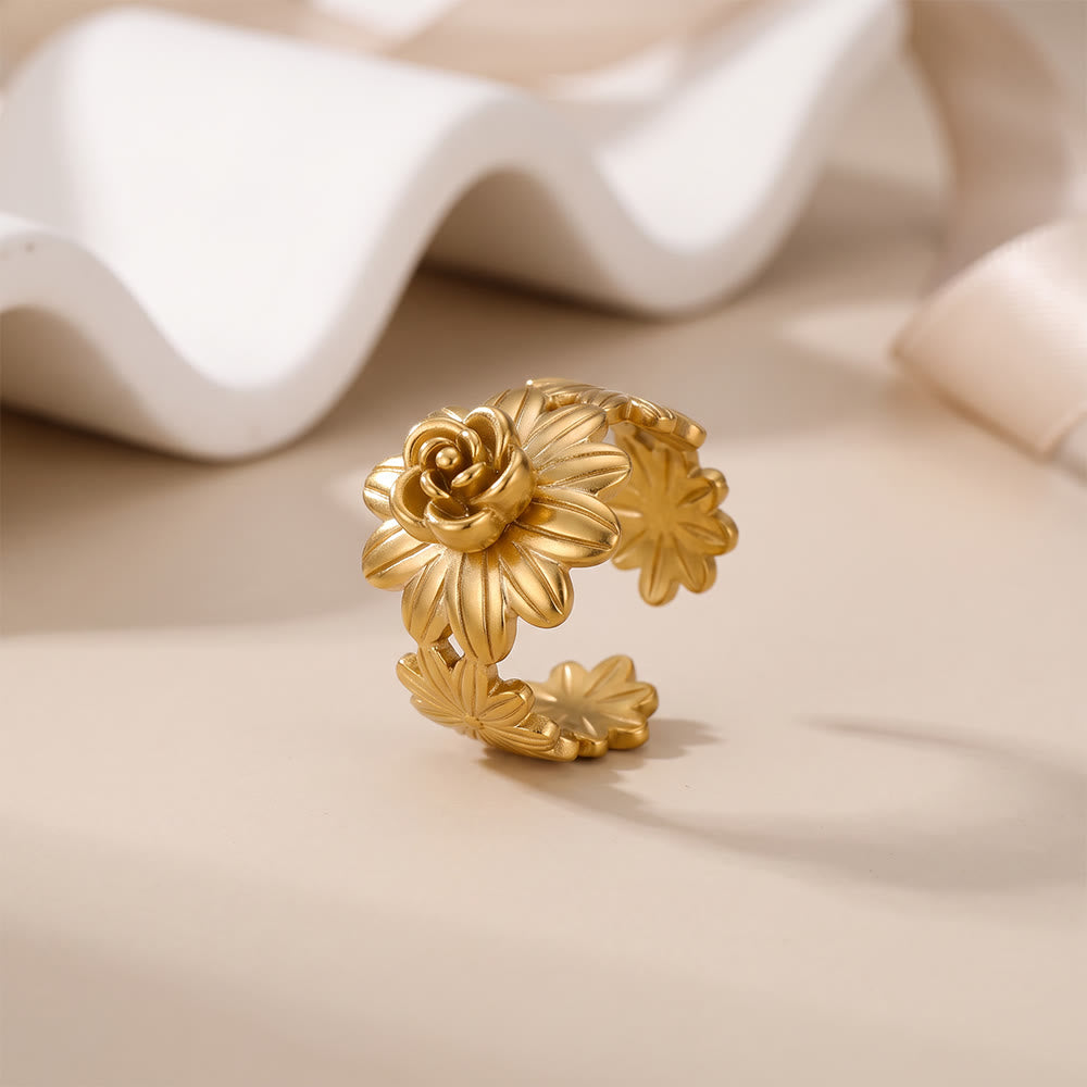 HilalHaven Matte Petal Carved Floral Adjustable Ring - image 5