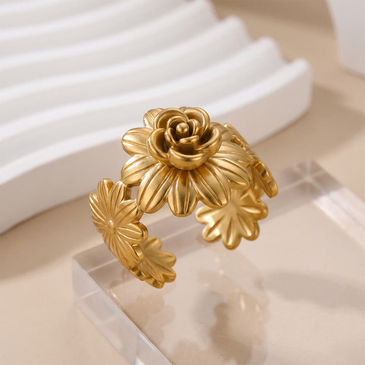 HilalHaven Matte Petal Carved Floral Adjustable Ring - image 6