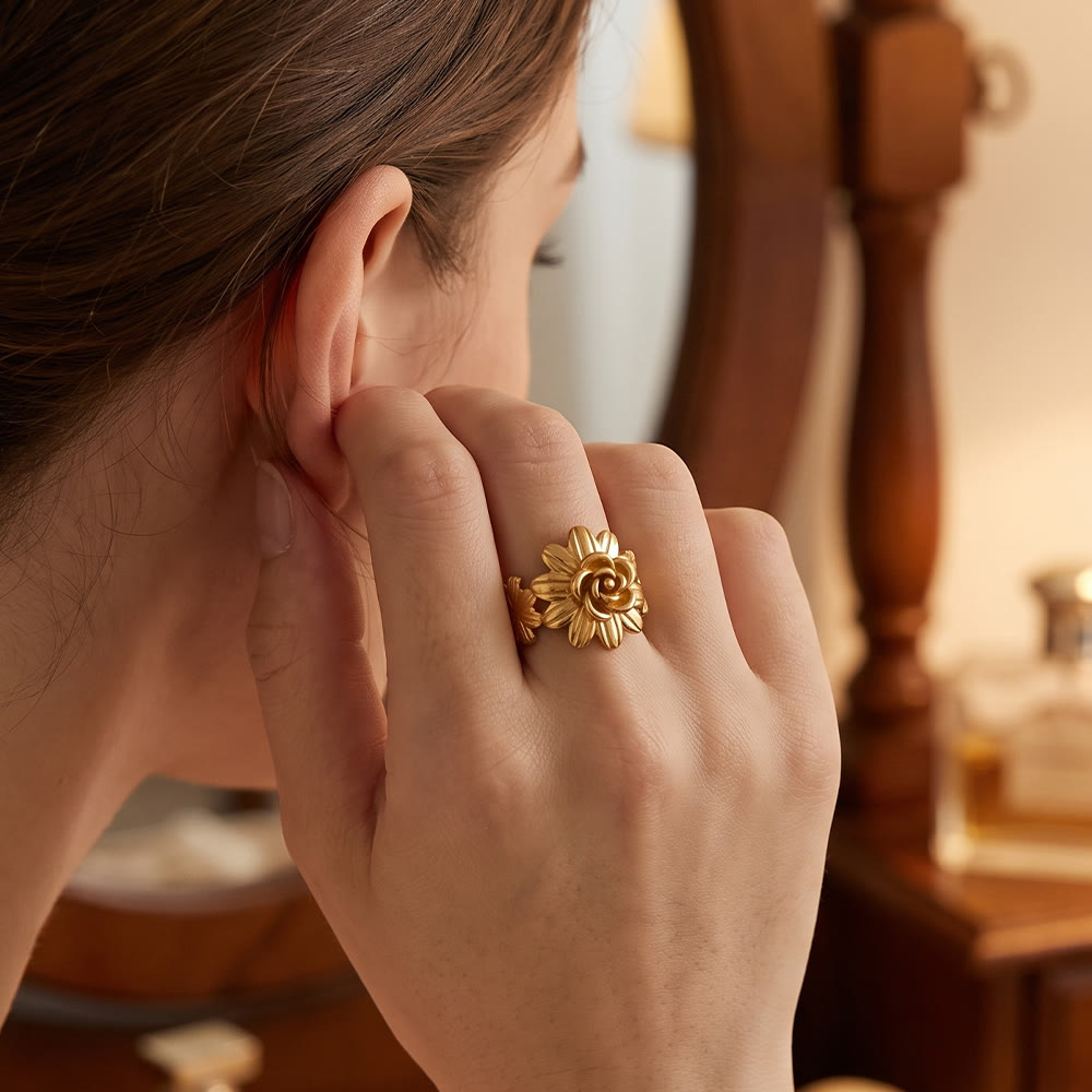 HilalHaven Matte Petal Carved Floral Adjustable Ring - image 7