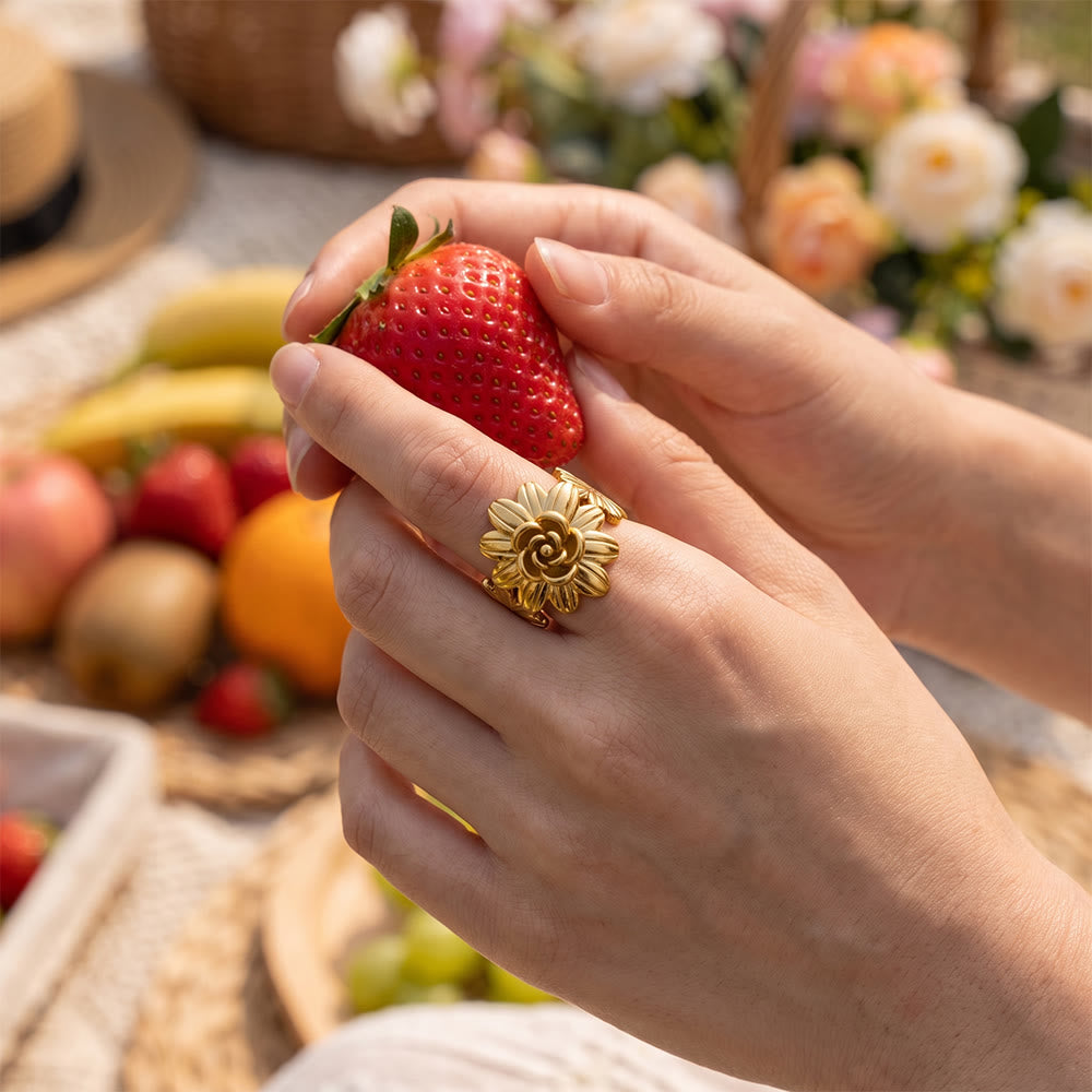 HilalHaven Matte Petal Carved Floral Adjustable Ring - image 8