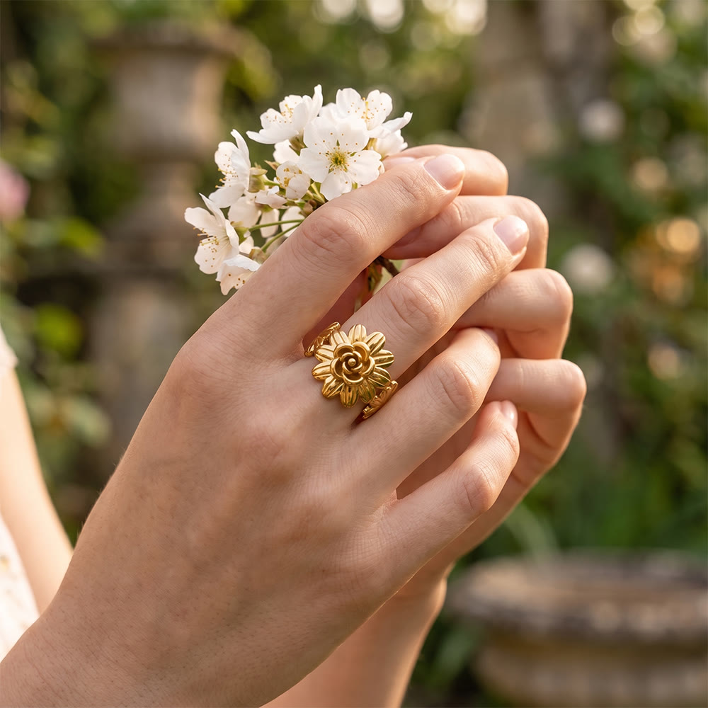 HilalHaven Matte Petal Carved Floral Adjustable Ring - image 10