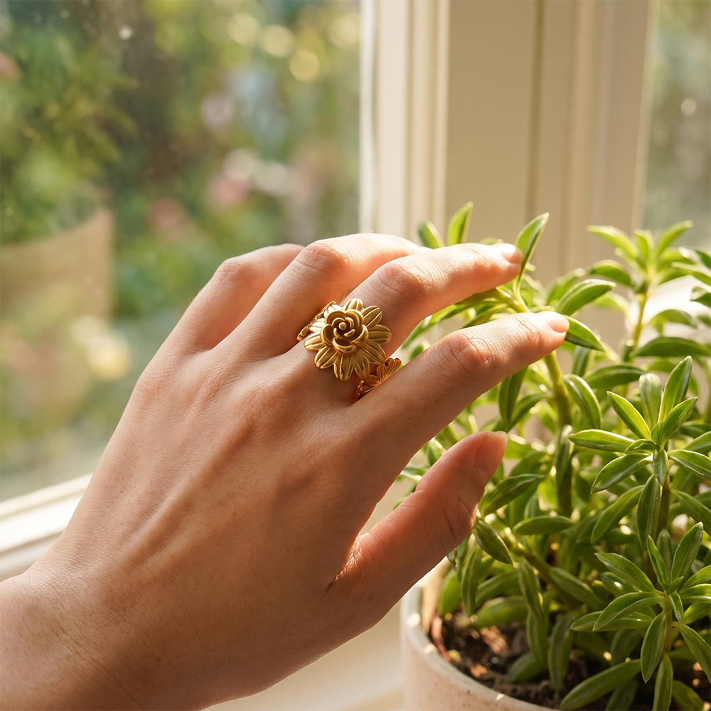 HilalHaven Matte Petal Carved Floral Adjustable Ring - image 9