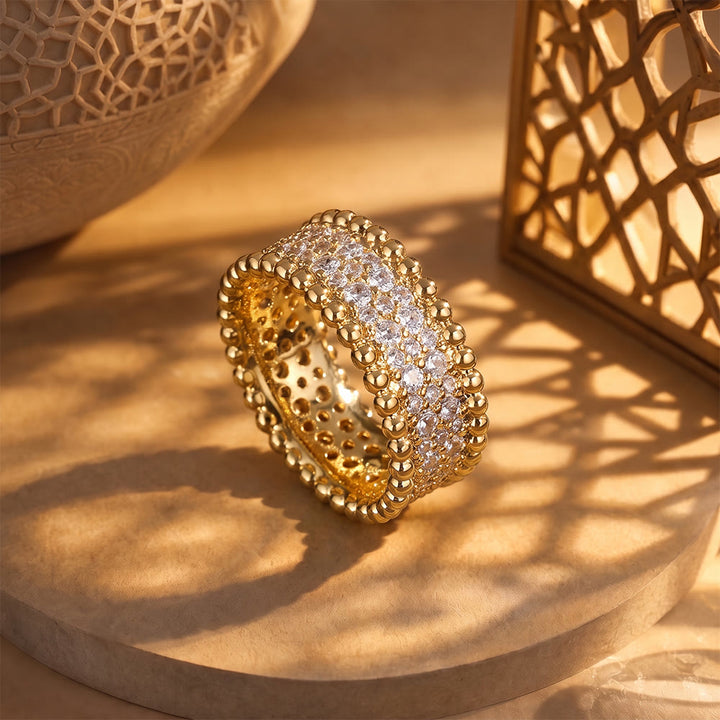 HilalHaven Glimmer Border Zircon‑Inlaid Bangle &amp; Ring Jewellery Set - Golden - Ring US8 - image 5