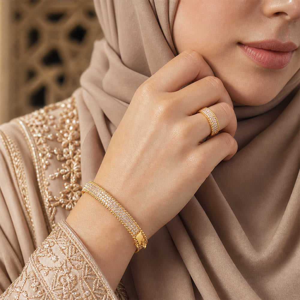 HilalHaven Glimmer Border Zircon‑Inlaid Bangle & Ring Jewellery Set - image 0