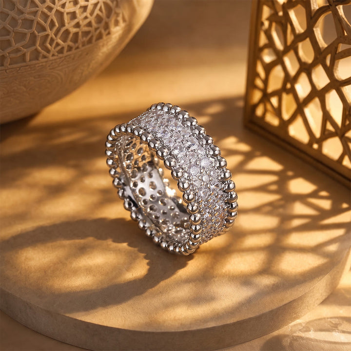 HilalHaven Glimmer Border Zircon‑Inlaid Bangle &amp; Ring Jewellery Set - Silver - Ring US8 - image 7