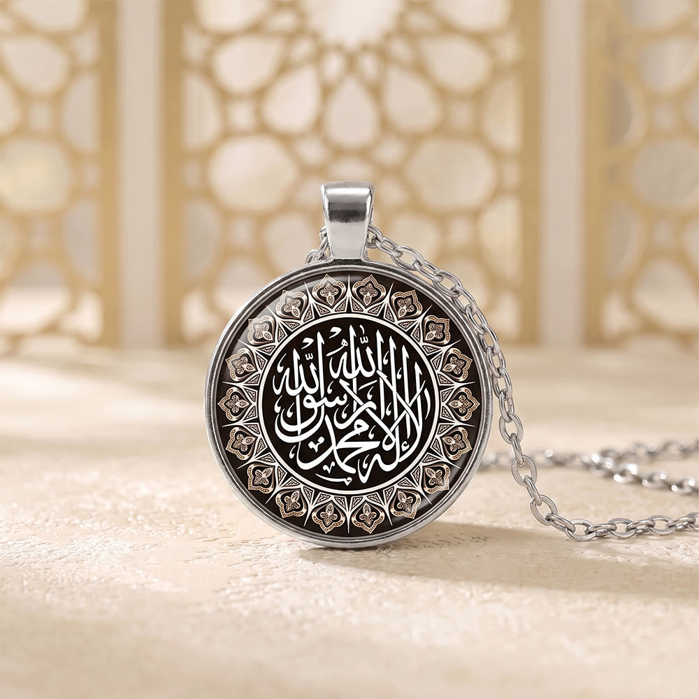HilalHaven Ornate Seal Glass‑Cabochon Round Pendant Necklace - Silver - image 7
