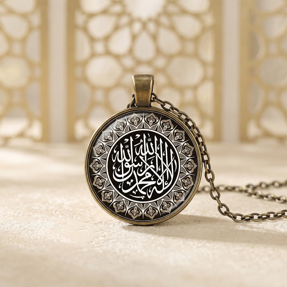 HilalHaven Ornate Seal Glass‑Cabochon Round Pendant Necklace - Antique Bronze - image 2