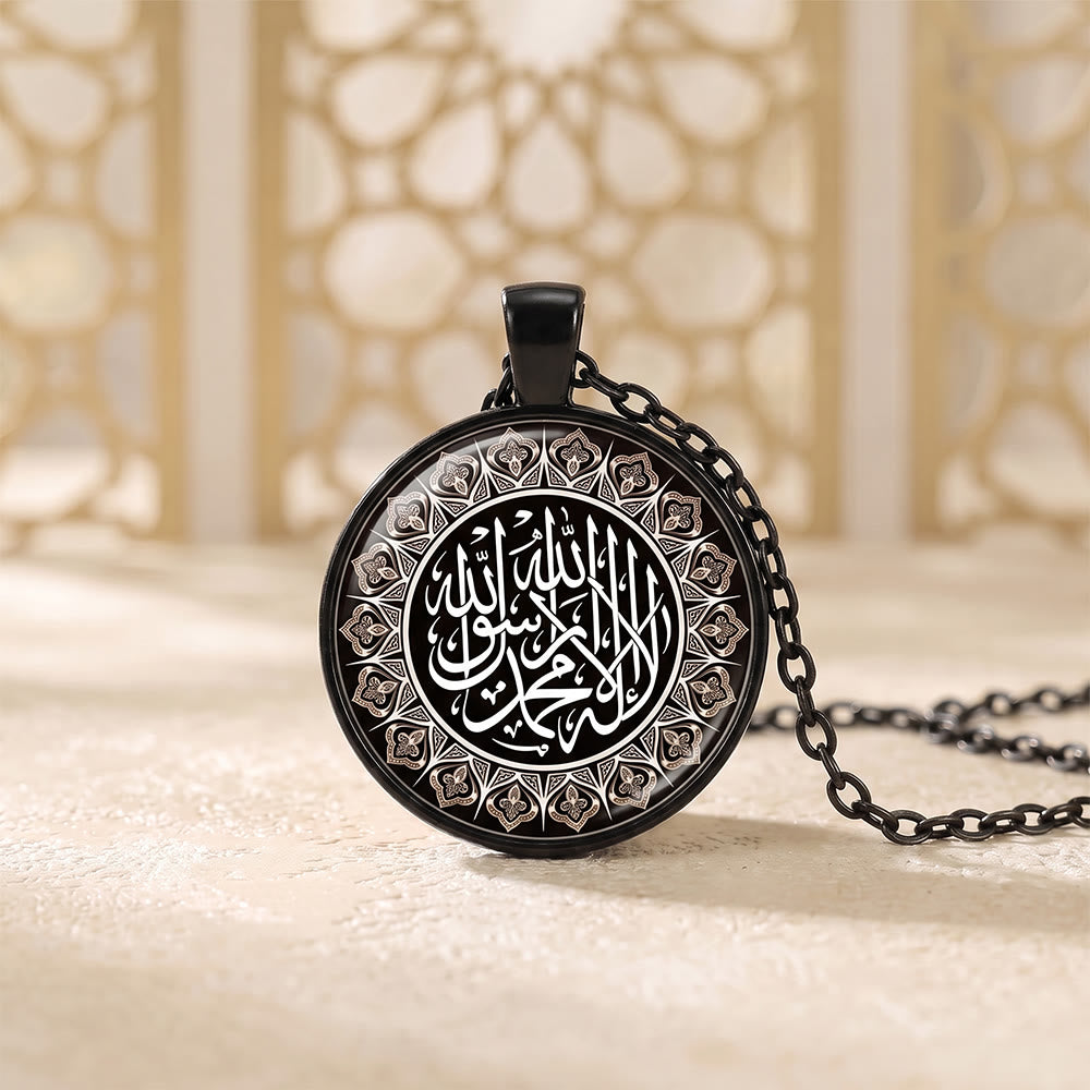 HilalHaven Ornate Seal Glass‑Cabochon Round Pendant Necklace - Black - image 14