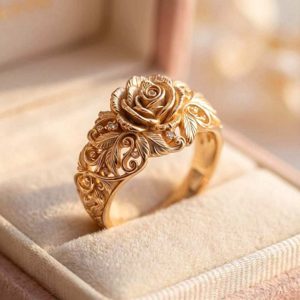 HilalHaven Vintage Rosette Open‑Carved Alloy Ring - image 2