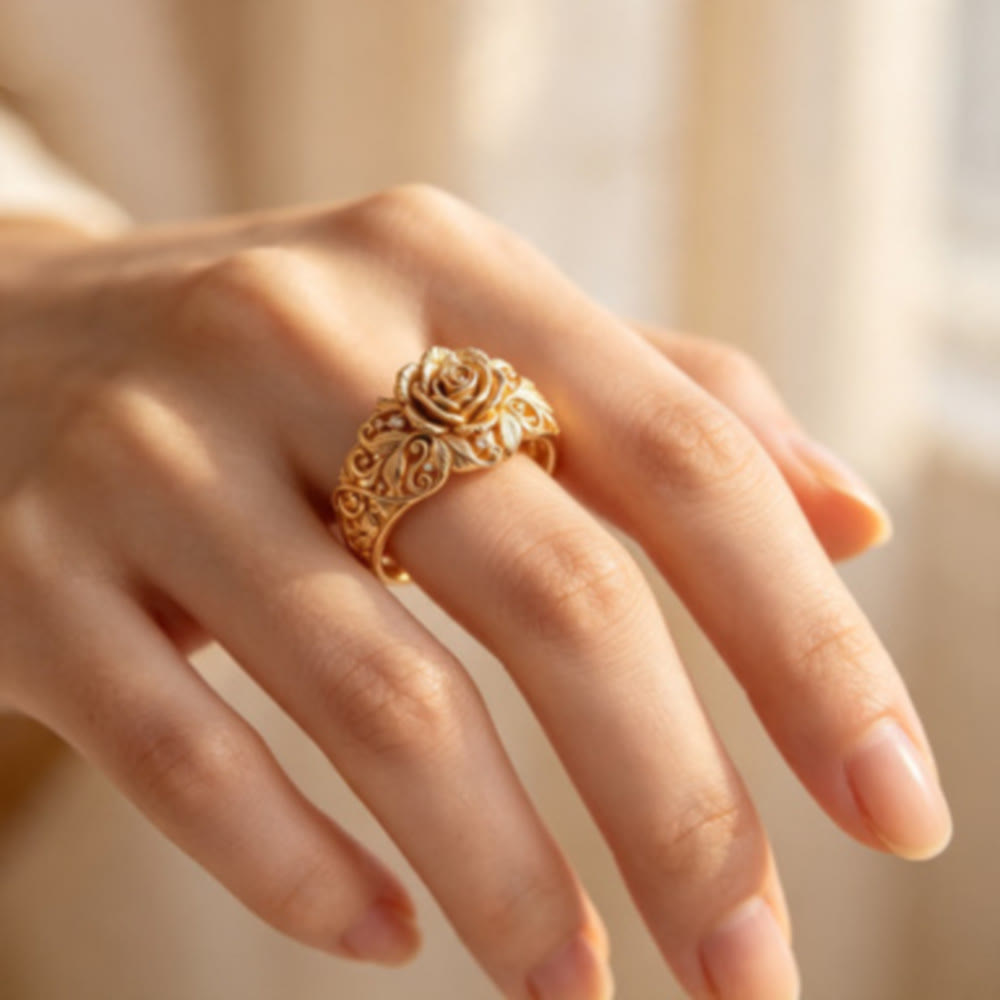 HilalHaven Vintage Rosette Open‑Carved Alloy Ring - image 0