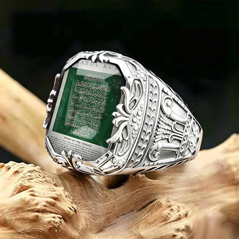 HilalHaven Emerald Script Ornate Square Signet Ring - image 3
