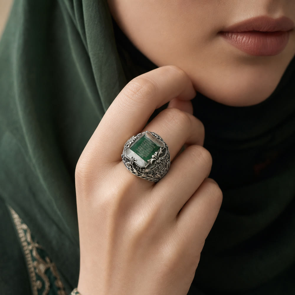 HilalHaven Emerald Script Ornate Square Signet Ring - image 12