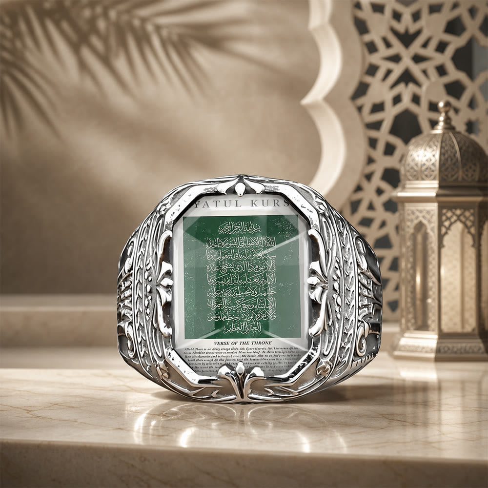 HilalHaven Emerald Script Ornate Square Signet Ring - image 4