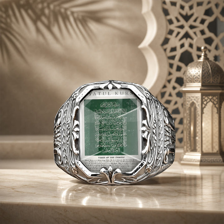 HilalHaven Emerald Script Ornate Square Signet Ring - image 4