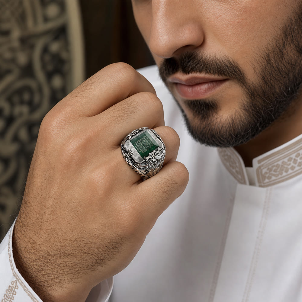 HilalHaven Emerald Script Ornate Square Signet Ring - image 0